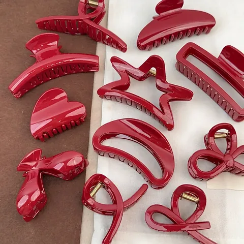 Pinze per Capelli Rosse Festive per Donna Elegante Stile Coreano Luccichio Borgogna Pinze per Capelli Cuore Stella Accessori