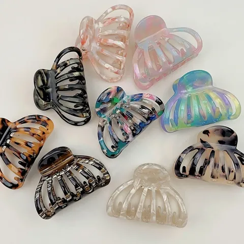 French Acetate Hollow Pumpkin Hair Claw Clip Vintage Marble Pattern Elegant Shark Clip For Women Hair Accessories