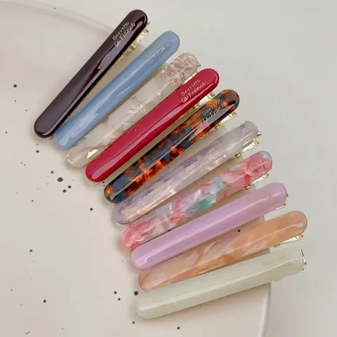 Korean Acetate Duckbill Hair Clip French Letter Print Marble Tortoise Pattern Hairpin For Women Fashion Styling Accessory