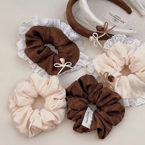 French Vintage Fabric Rose Flower Hair Accessories For Women Sweet Scrunchies Elegant Headbands And Floral Bow Hair Clips