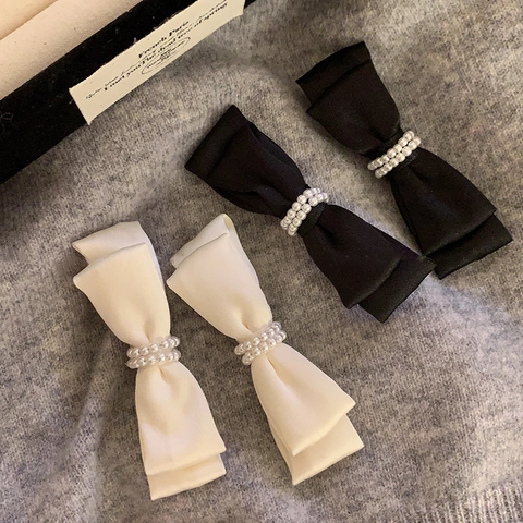 Französisch Retro Satin Schleife Haarklammer Mit Zweireihigen Künstlichen Perlen Elegante Entenschnabelklemme Für Damen Schmuck