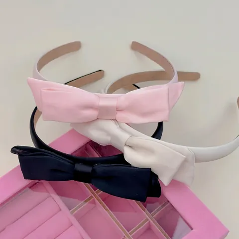 Korean Style Sweet Satin Double Layer Bow Headband Women New Minimalist Solid Color High Top Hairband Hair Accessories