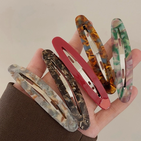Fermaglio per Capelli Ovale in Acetato Retro Francese per Donna Motivo Marmorizzato Tartarugato Elegante Accessorio per Frangia