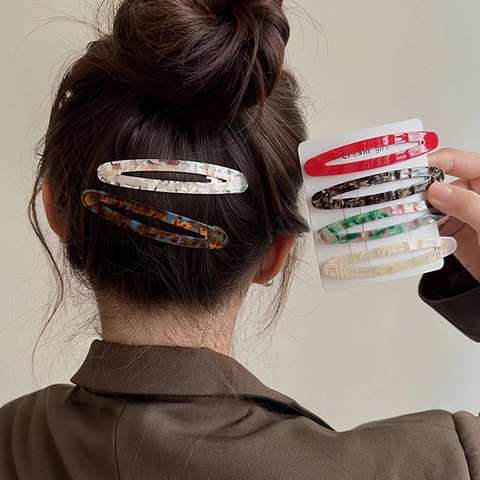 Pinza para el Cabello Ovalada de Acetato Retro Francés para Mujer Patrón de Mármol Carey Horquilla Elegante Accesorio para Flequillo