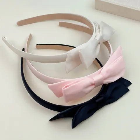 Korean Style Sweet Satin Double Layer Bow Headband Women New Minimalist Solid Color High Top Hairband Hair Accessories