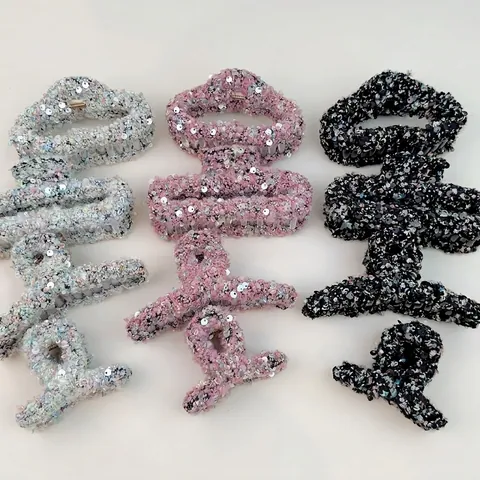 Eleganter Pailletten Tweed Haarklammer Großer Koreanischer Stil Süßer Haifischclip Mischgewebe Haarschmuck Für Damen