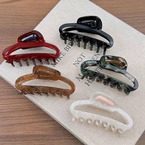 French Acetate Hair Claw Clip Large Hollow Shark Clip Vintage Marble Tortoise Pattern Hairpin For Women Daily Updo Accessories
