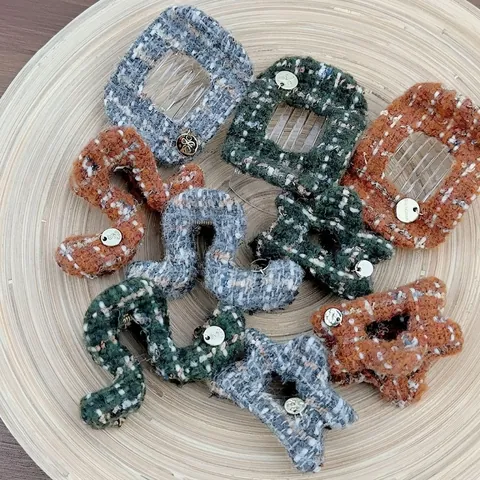 Französisch Tweed Haarklammern Stern Quadrat Geometrische Haarkralle Elegant Herbst Winter Stoff Haarschmuck Mit Metall Tag