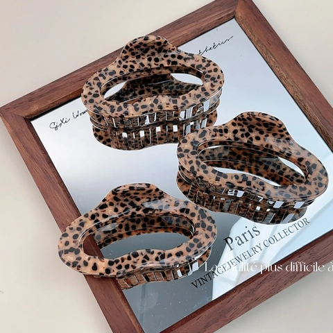 Molla per Capelli in Acetato con Stampa Leopardata Vintage Forma a Nuvola Ondulata per Donna Accessori Acconciatura