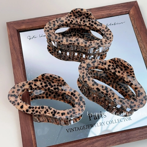 Molla per Capelli in Acetato con Stampa Leopardata Vintage Forma a Nuvola Ondulata per Donna Accessori Acconciatura