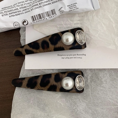 Vintage Leopard Print Hair Clips For Women Elegant Faux Artificial Pearl Rhinestone BB Clips Sophisticated Hair Accessories Set