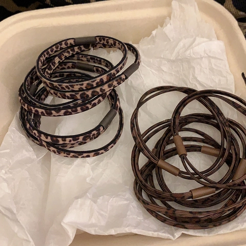 Elastici per Capelli Retro Coreani Stampa Leopardata Alta Elasticità Supporto Coda di Cavallo Corda per Capelli in Tessuto Donna