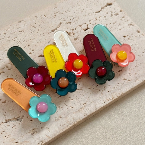 Acetat Bunte Blume Haarklammer Retro Französischer Stil Handgefertigte Haarnadel Süße Pony Clip Für Damen Mädchen Haarschmuck
