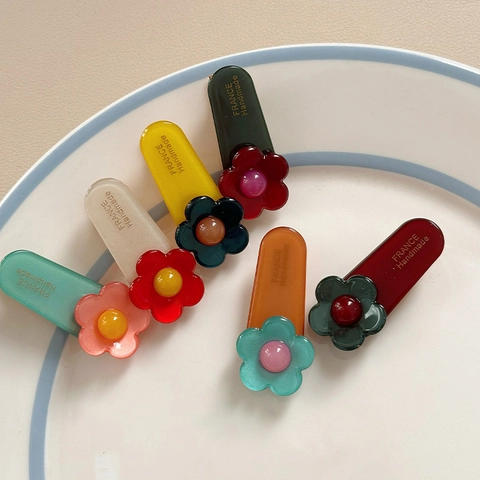 Acetat Bunte Blume Haarklammer Retro Französischer Stil Handgefertigte Haarnadel Süße Pony Clip Für Damen Mädchen Haarschmuck