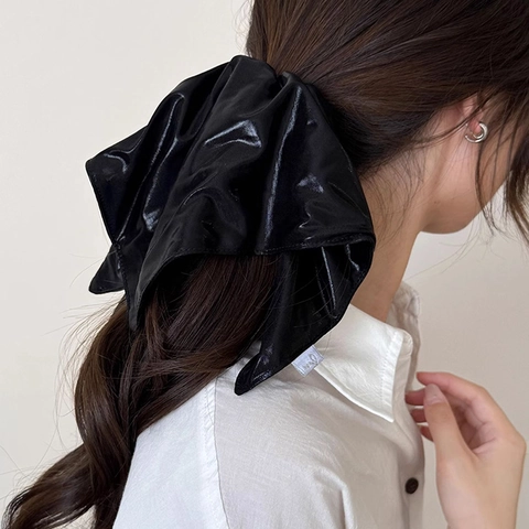 Metallic Luster Oversized Hair Scrunchies Faux Leather High Elasticity Ponytail Holders For Women Styling Hair Ties