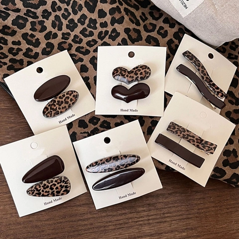Luipaardprint Hars Eendensnavel Haarklemmen Vintage Koffiebruin Hartvorm Geometrische Zijclips Voor Dames Haaraccessoires
