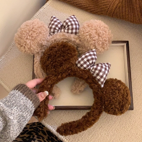 Schattige Pluche Strik Hoofdband Voor Dames Herfst Winter Zachte Ruitjes Strik Haarreng Mode Haaraccessoires Voor Dagelijks Buiten