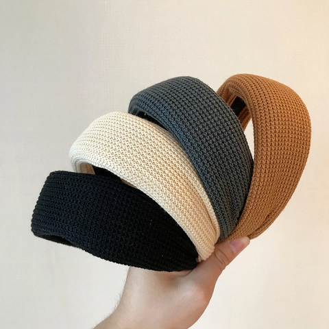 Retro Knitted Wide Edge Headband For Women Simple Solid Color Hair Band Elegant Hair Accessory For Daily Outfits Fabric