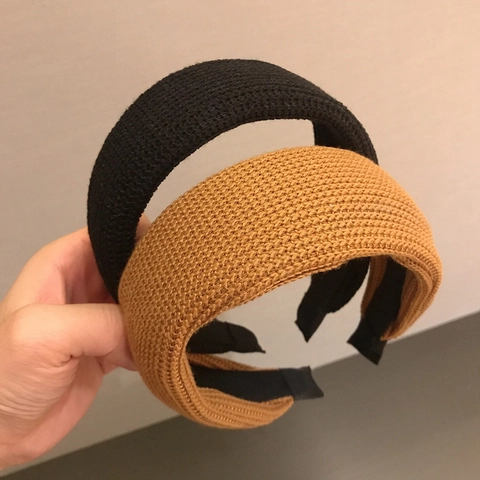 Retro Knitted Wide Edge Headband For Women Simple Solid Color Hair Band Elegant Hair Accessory For Daily Outfits Fabric