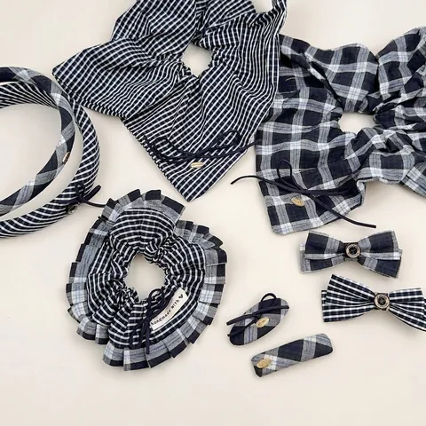 Accesorios para el Cabello Gingham Preppy Tela Cuadros Lazo Diadema Coletero Pinzas para el Cabello Escuela Mujer Moda