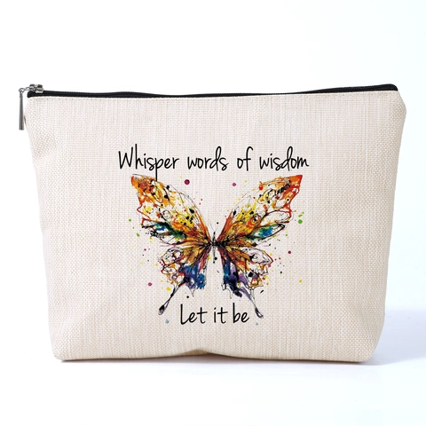 Artistieke Vlinder Bedrukte Polyester Linnen Look Make-up Tas Rits Toilettas Reizen Organizer Voor Vrouwen
