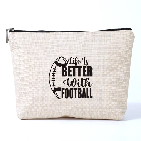 American Football Print Polyester Zipper Makeup Bag Women Portable Travel Toiletry Storage Pouch Cosmetic Organizer Bag
