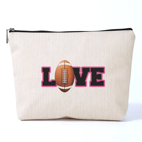 Women Polyester Makeup Bag Rugby Football LOVE Printed Travel Cosmetic Pouch Zipper Wash Bag Storage Organizer Daily Accessories