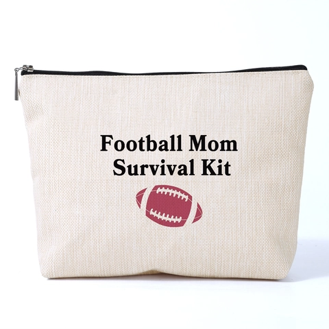 Football Mom Survival Kit Bedruckt Polyester Kosmetiktasche Leinenoptik Reißverschluss Kulturbeutel Reiseaufbewahrungstasche Für Damen