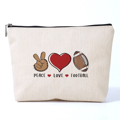 Borsa da Trucco Vintage in Poliestere da Donna con Stampa Peace Love Football Pochette da Viaggio Organizzatore per Articoli da Toeletta