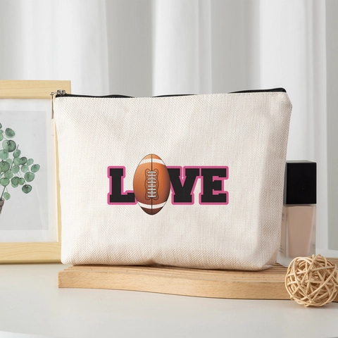 Women Polyester Makeup Bag Rugby Football LOVE Printed Travel Cosmetic Pouch Zipper Wash Bag Storage Organizer Daily Accessories