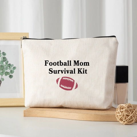 Football Mom Survival Kit Bedruckt Polyester Kosmetiktasche Leinenoptik Reißverschluss Kulturbeutel Reiseaufbewahrungstasche Für Damen
