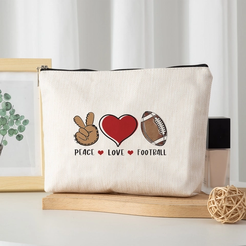 Borsa da Trucco Vintage in Poliestere da Donna con Stampa Peace Love Football Pochette da Viaggio Organizzatore per Articoli da Toeletta