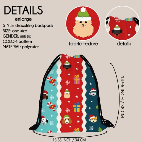 Christmas Dog Pattern Drawstring Backpack For Women Portable Travel Polyester Cinch Bag Festive Storage Backpack Bag