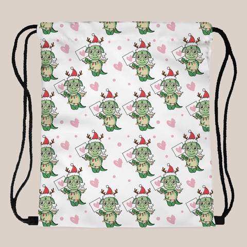 Sac à Dos à Cordon Imprimé Dinosaure de Noël pour Femmes Sac de Rangement de Voyage Portable en Polyester