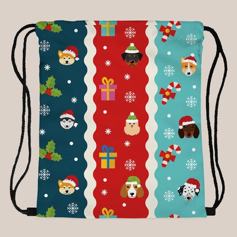 Christmas Dog Pattern Drawstring Backpack For Women Portable Travel Polyester Cinch Bag Festive Storage Backpack Bag