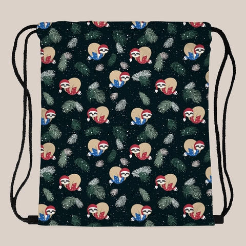 Kerst Luiaard Patroon Rugzak Met Trekkoord Polyester Zakkie Voor Dames Lichtgewicht Draagbaar Reizen Opslagzak
