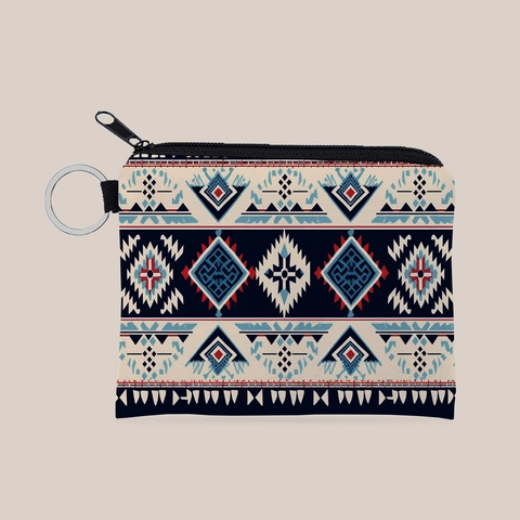 Tragbare Aztekische Druck Münzbörse Polyester Geometrische Tasche Mit Schlüsselanhänger Für Damen Mädchen Kleiner Reißverschluss Geldbeutel