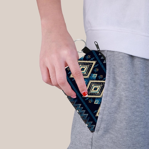 Aztec Pattern Coin Purse Polyester Keychain Mini Wallet For Women Girls Vintage Ethnic Style Zipper Pouch Small Bag