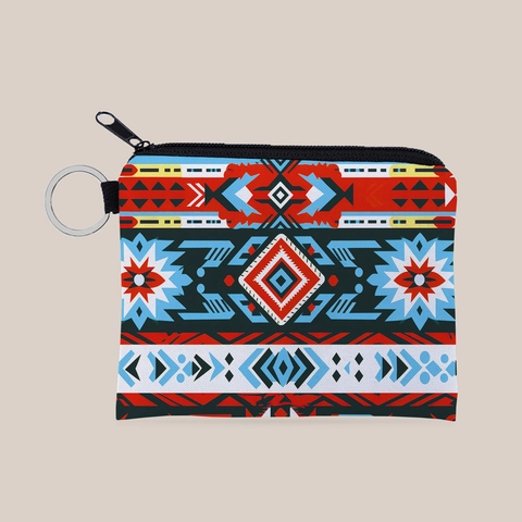 Porte-monnaie Imprimé Aztèque pour Femmes Polyester Petite Pochette Zippée Portable avec Porte-clés Portefeuille Ethnique Géométrique Cadeau