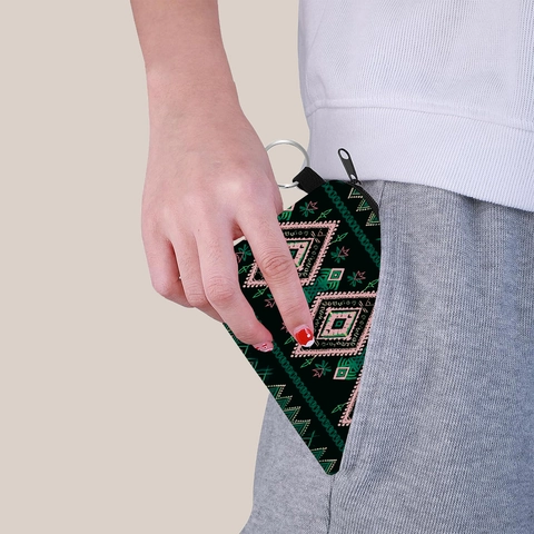 Ethnic Aztec Print Coin Purse Geometric Zipper Mini Pouch With Keychain Portable Polyester Change Wallet For Women Girls Gift