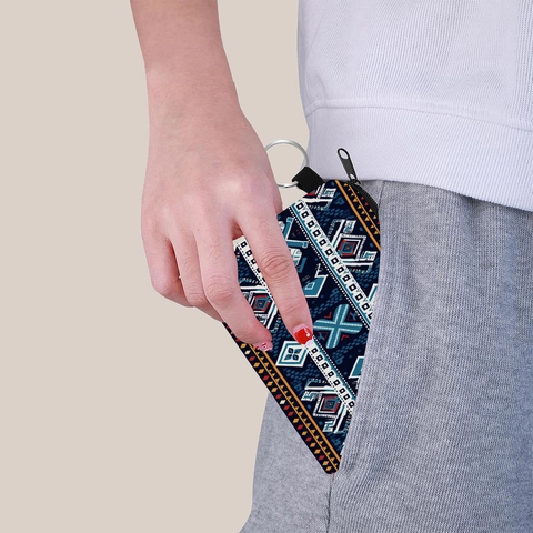 Aztec Print Polyester Coin Purse Portable Keychain Small Zipper Pouch For Women Girls Bohemian Geometric Pattern Mini Wallet