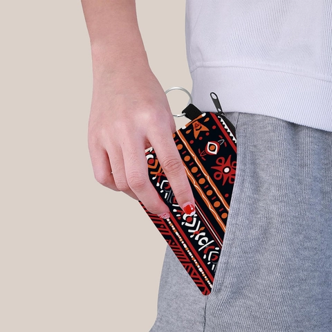 Azteken Tribal Druck Münzbeutel Tragbare Schlüsselanhänger Tasche Für Damen Mädchen Polyester Geometrische Muster Mini Reißverschluss Wallet Geschenk