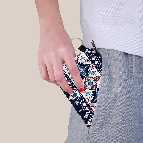 Polyester Azteekse Geometrische Print Portemonnee Met Metalen Sleutelhanger Waterafstotend Mini Rits Portemonnee Vrouwen