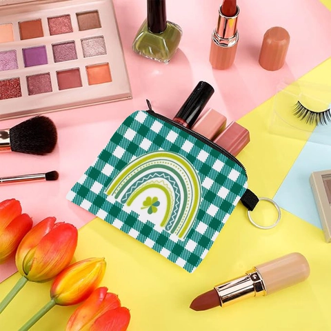 St. Patrick's Day Bedruckte Münzbörse Tragbarer Schlüsselanhänger Kleeblatt Regenbogen Goldtopf Hufeisen Muster Kleiner Geldbeutel Damen Geschenk
