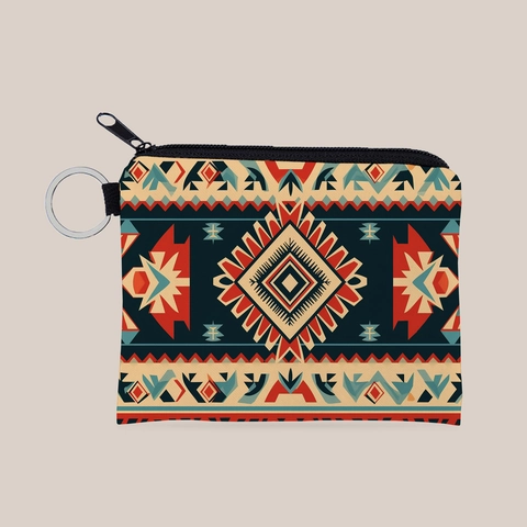 Portamonete Impermeabile con Stampa Geometrica Azteca Portafoglio Mini con Cerniera e Anello Portachiavi Donna Ragazza Stile Bohemien