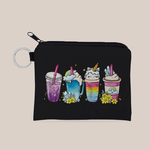 Schattige Cartoon Eenhoorn Regenboog Print Muntportemonnee Polyester Mini Portemonnee Met Sleutelhanger Ring Rits Tas Voor Dames