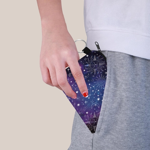 Hemelse Sterrenhemel Print Mini Portemonnee Met Sleutelring Draagbare Rits Portefeuille Voor Dames Meisjes Polyester Tas
