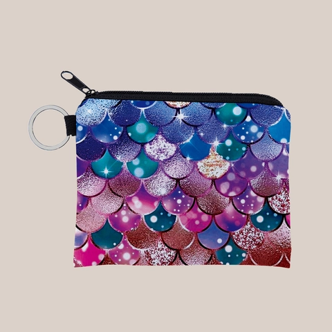 Monedero con Patrón de Escamas de Sirena para Mujer Mini Billetera de Poliéster Con Anillo de Llavero Cremallera Bolsa de Dinero Portátil