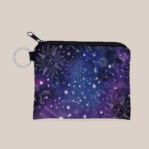 Hemelse Sterrenhemel Print Mini Portemonnee Met Sleutelring Draagbare Rits Portefeuille Voor Dames Meisjes Polyester Tas