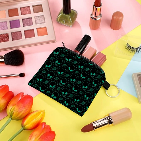 Alien UFO Bedruckte Mini Münzbörse Polyester Wasserabweisende Kleine Geldbörse Mit Metall Schlüsselring Für Damen Alltag
